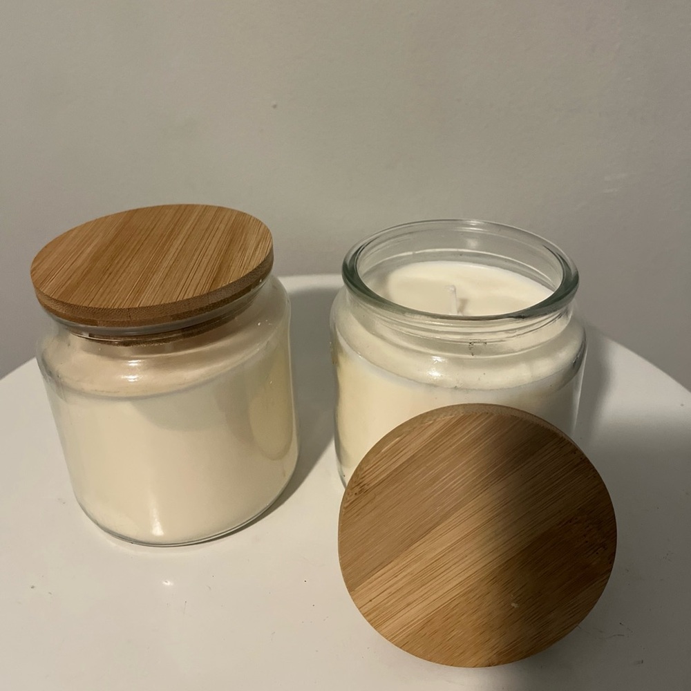 Set of Two Glass Jar Candles with Wooden Lids
